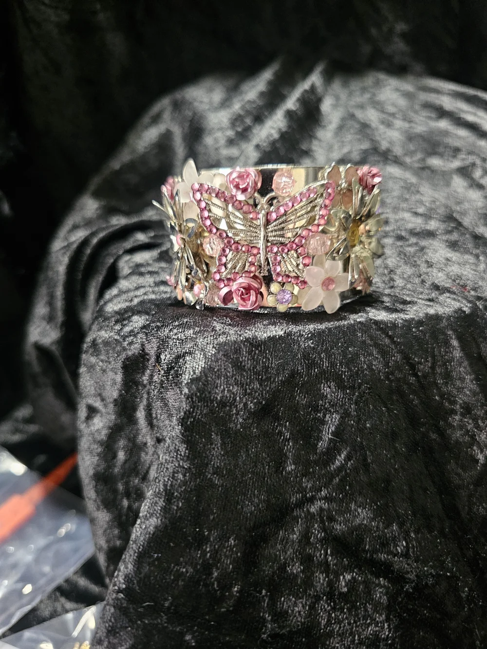 Pink Butterfly Floral Cuff Bracelet - Women Jewelry